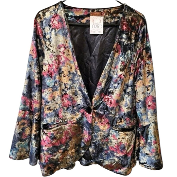 POL Dark Velvet Blazer Multicolor 3/4 Bell Sleeve Size M (19.5”PTP) NWT - Picture 3 of 8